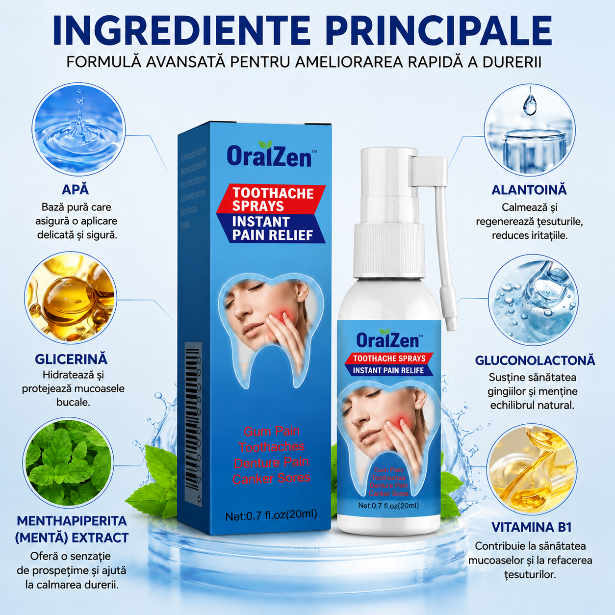 Spray Naturist pentru Dureri Dentare si Inflamatii — Ameliorare Rapidă a Durerii de Dinte, Gingie și Afte